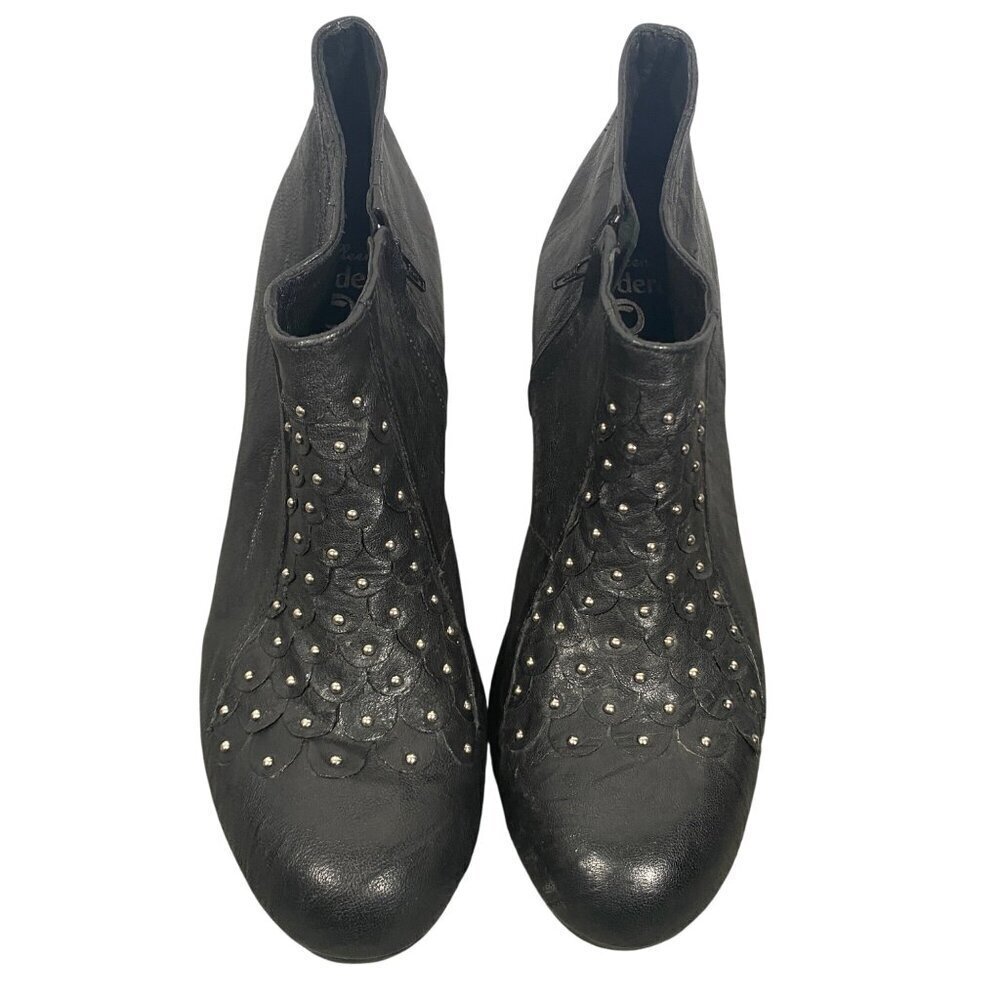 Calleen Cordero Black Leather Studded Heeled Ankle Boots Size 9 whimsigoth
